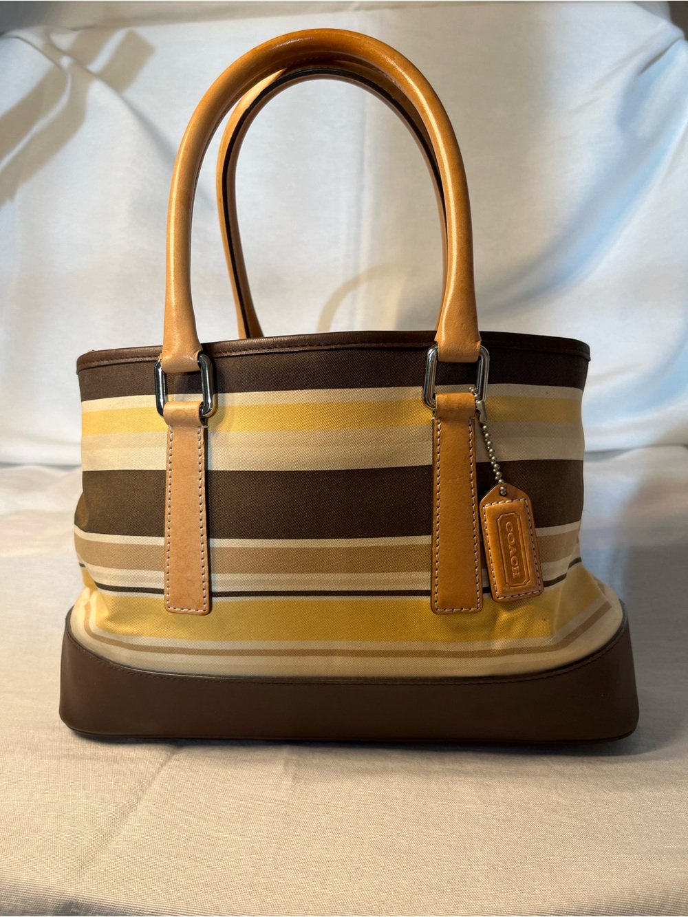 Coach Vintage Hampton Striped Canvas and Leather Handbag